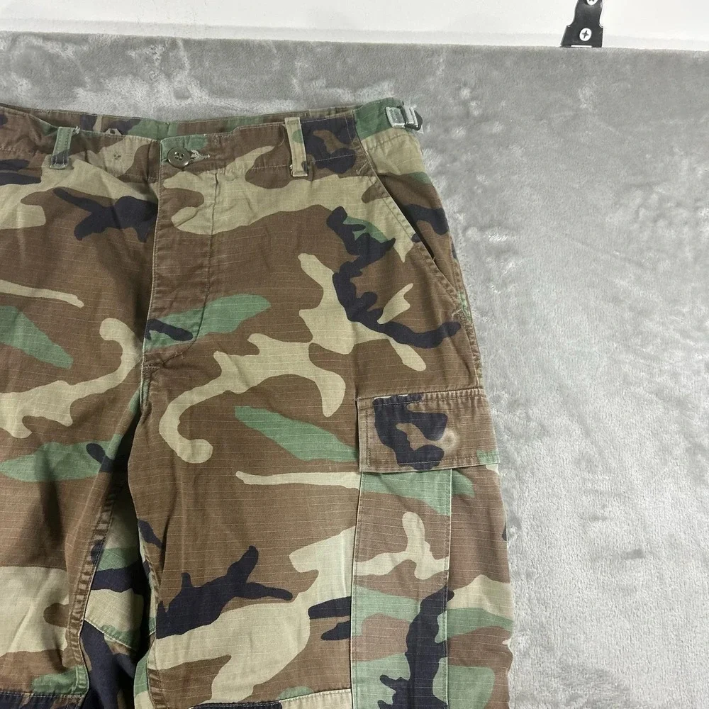 Camo Cargo Pants Mens 33x27 Green Ripstop Adjustable BDU Military Drawstring
